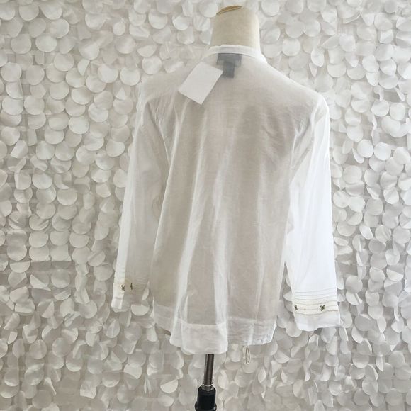 Sigrid Olsen XL 100% Linen Long Sleeve Blouse Sheer Embroidery NWOT - Picture 4 of 11